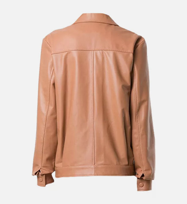 Women’s Brown Leather Trucker Jacket