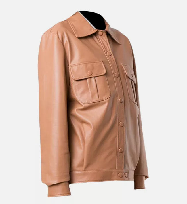 Women’s Brown Leather Trucker Jacket