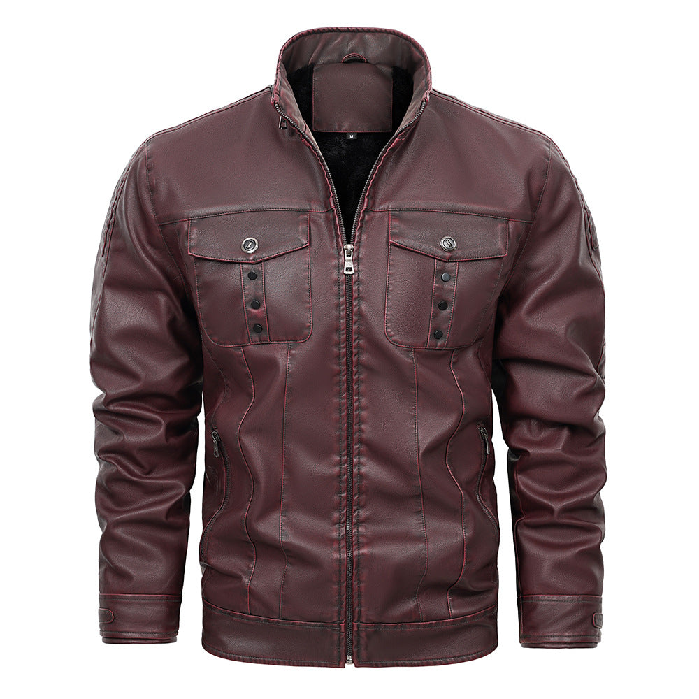 Men’s Wine Red PU Leather Jacket