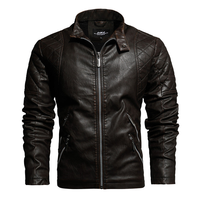 Men’s Black PU Leather Motorcycle Jacket with Velvet Lining