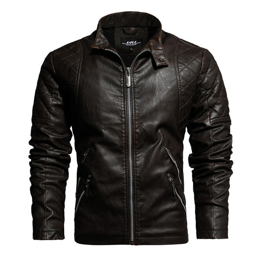 Men’s Black PU Leather Motorcycle Jacket with Velvet Lining