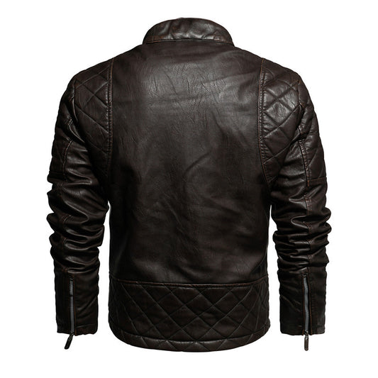 Men’s Black PU Leather Motorcycle Jacket with Velvet Lining