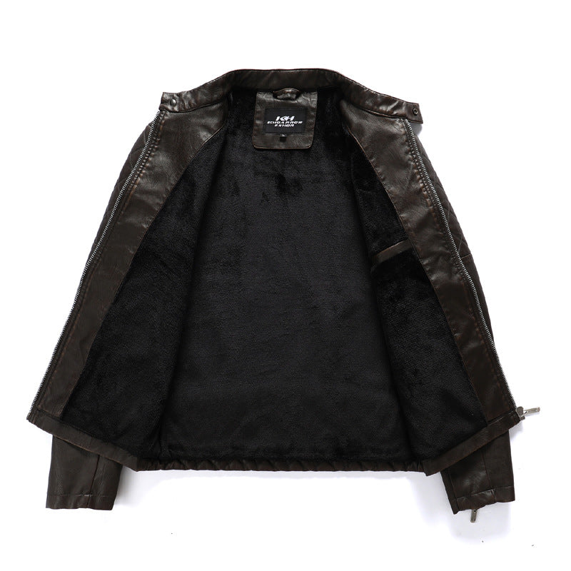 Men’s Black PU Leather Motorcycle Jacket with Velvet Lining