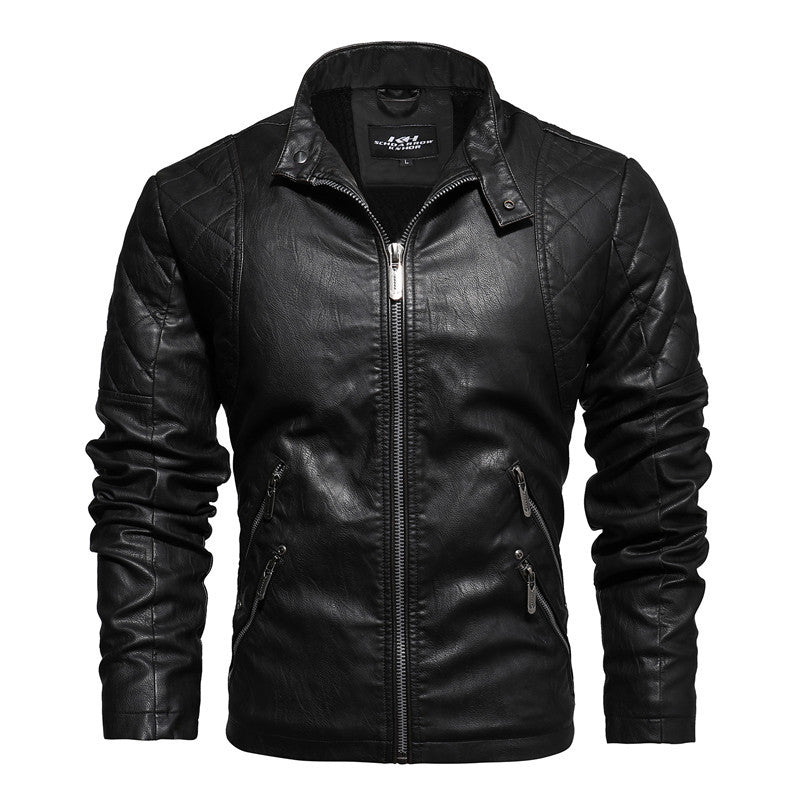 Men’s Black PU Leather Motorcycle Jacket with Velvet Lining