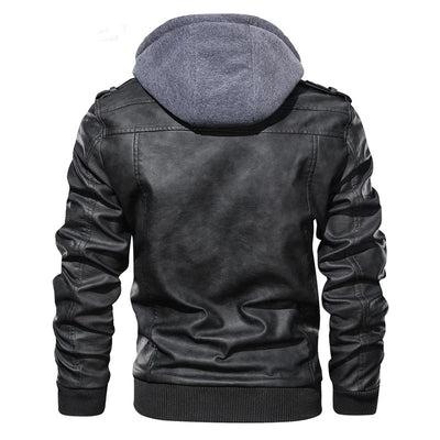 Mens Arlo Genuine Leather Hooded Bomber Jacket with Removable Hoodie