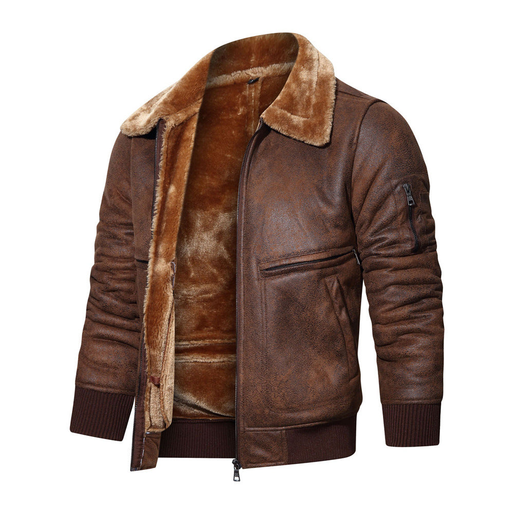 Men’s Brown Faux Leather Short Jacket with Velvet Lining