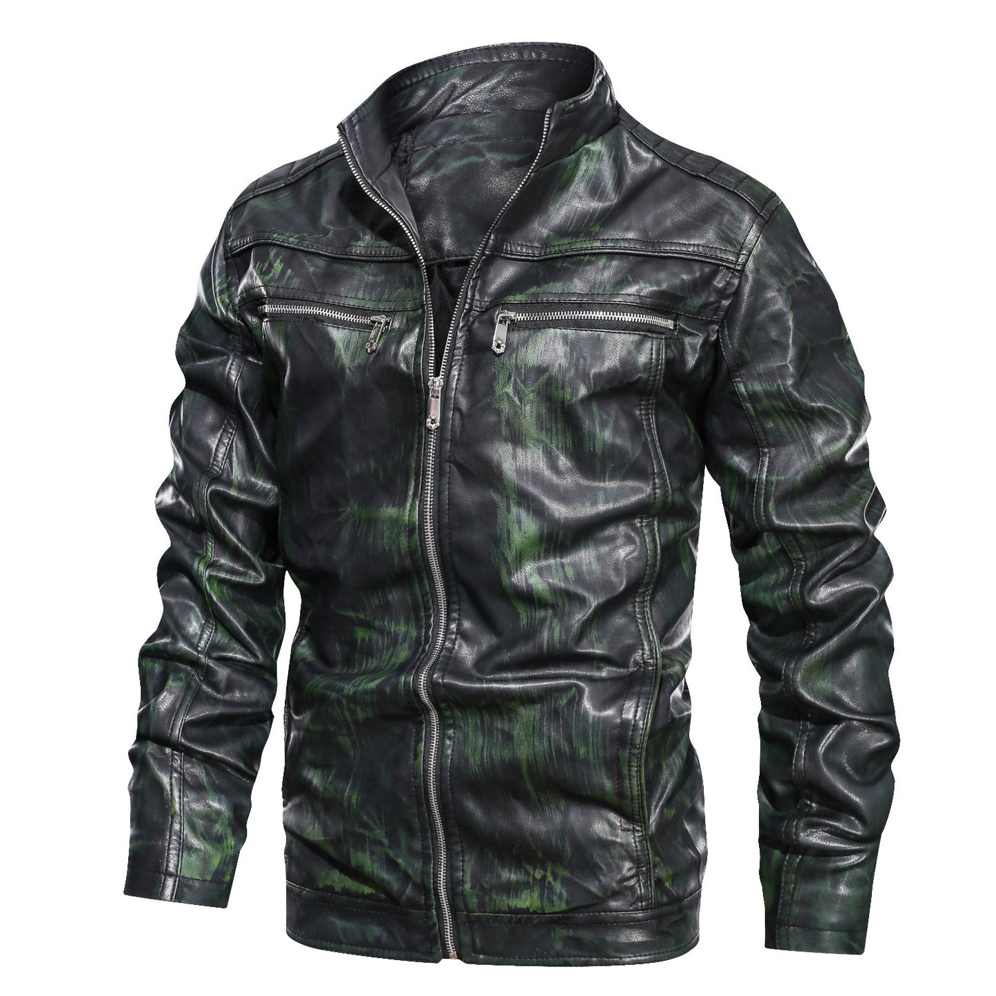Men’s Black PU Leather Bomber Jacket