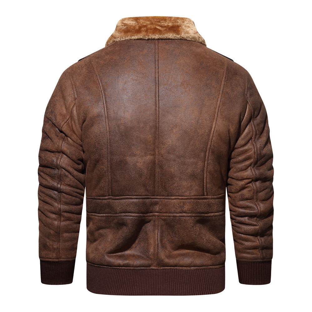 Men’s Brown Faux Leather Short Jacket with Velvet Lining