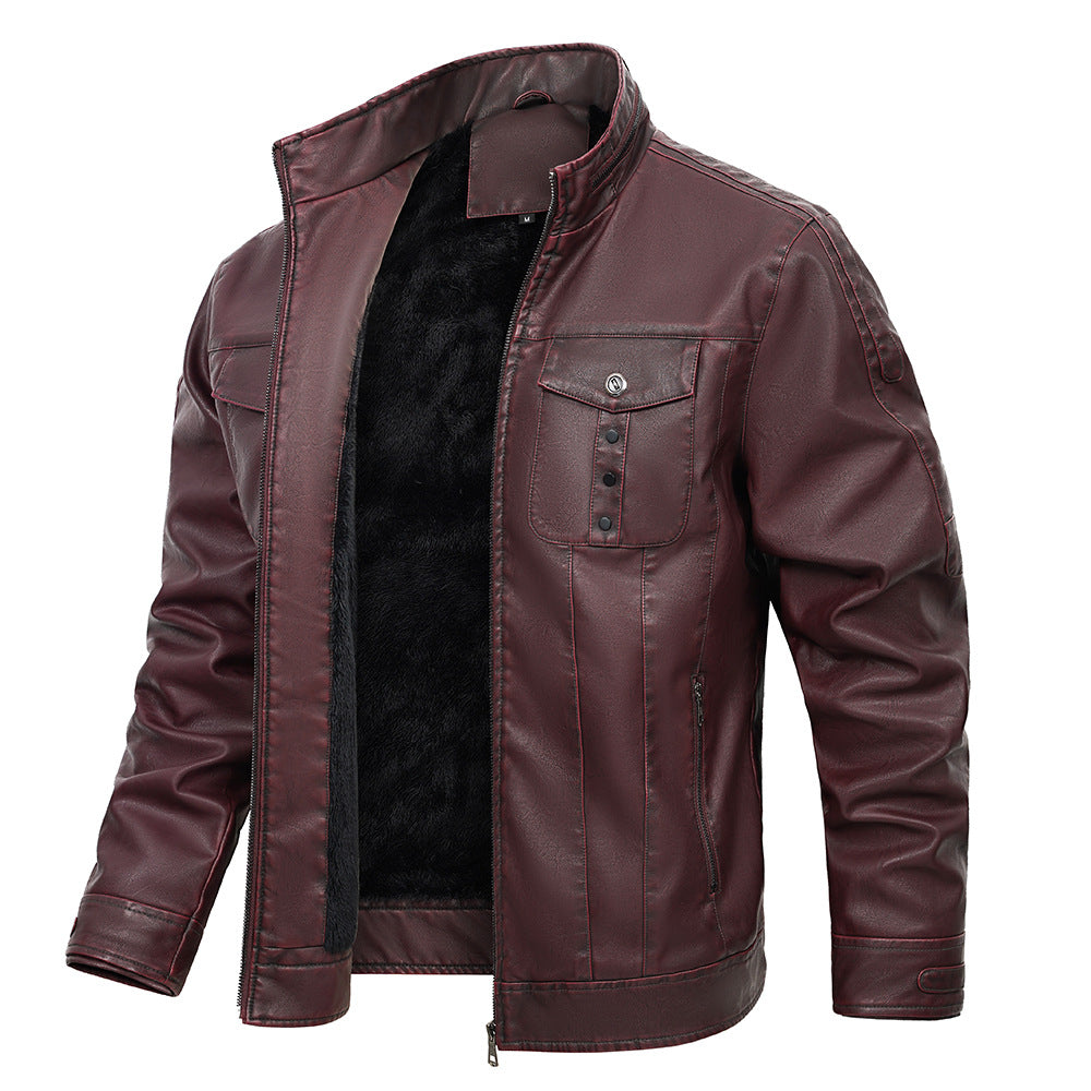 Men’s Wine Red PU Leather Jacket