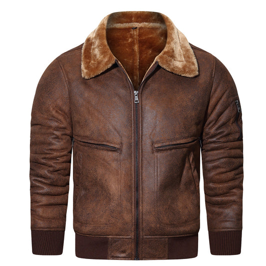 Men’s Brown Faux Leather Short Jacket with Velvet Lining