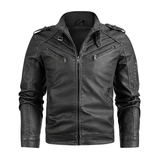 Men's Black Pu Leather Biker Jacket  Vintage Real Motorcycle Jackets For Men