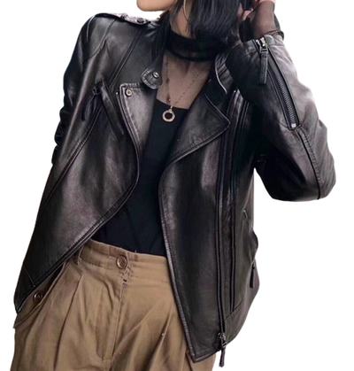 Womens Florence Genuine Lambskin Biker Leather Jacket