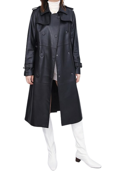 Womens Shay Genuine Lambskin Leather Long Trench Coat