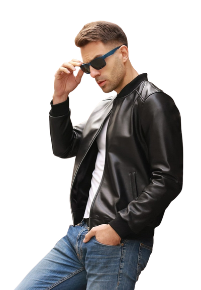 Mens Ace Genuine Real Leather Bomber Jacket