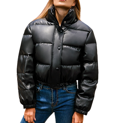 Womens Madelyn Genuine Lambskin Leather Puffer Jacket