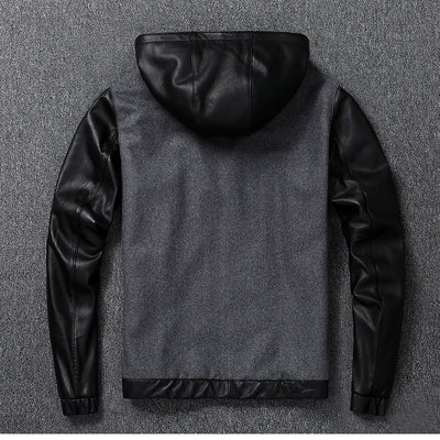 Mens Hayden Genuine Wool Leather Mix Hooded Bomber Jacket