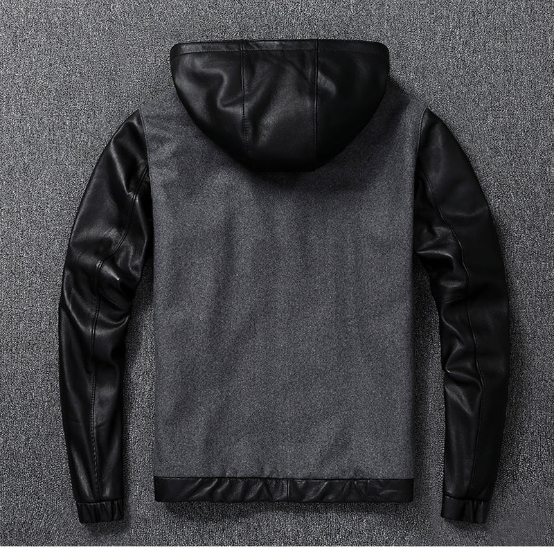 Mens Hayden Genuine Wool Leather Mix Hooded Bomber Jacket