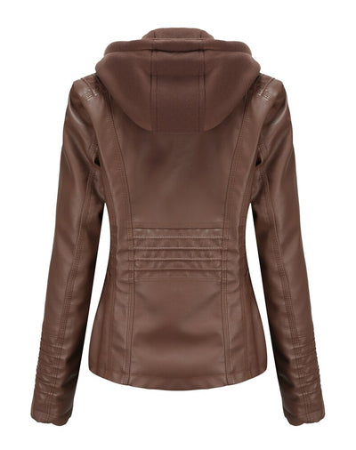Womens Naomi Genuine Lambskin Leather Hooded Jacket with Removable Hoodie