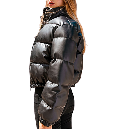 Womens Madelyn Genuine Lambskin Leather Puffer Jacket
