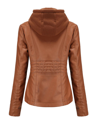 Womens Naomi Genuine Lambskin Leather Hooded Jacket with Removable Hoodie
