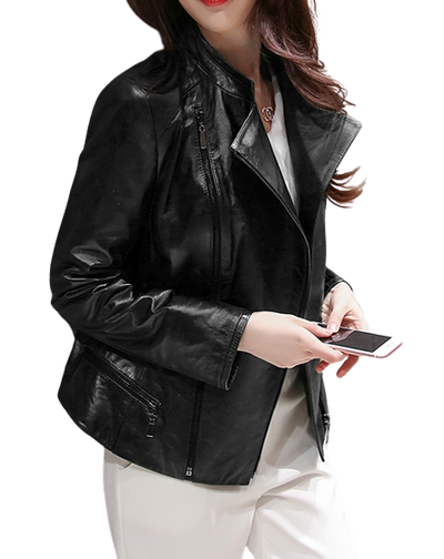 Womens Stella Genuine Lambskin Biker Leather Jacket