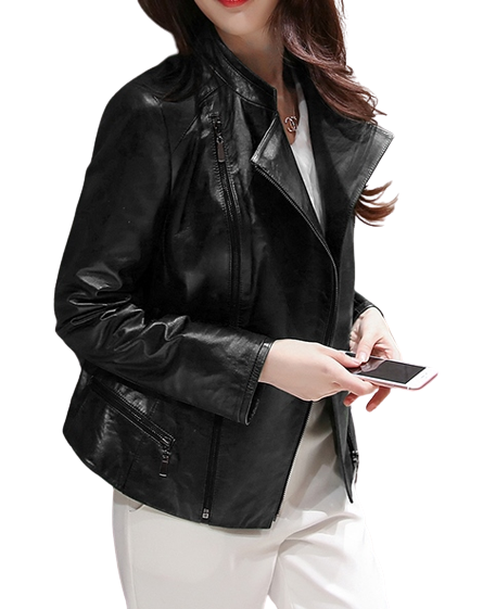 Womens Stella Genuine Lambskin Biker Leather Jacket