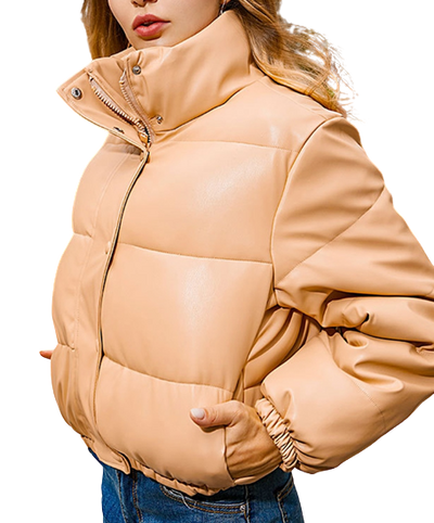 Womens Madelyn Genuine Lambskin Leather Puffer Jacket