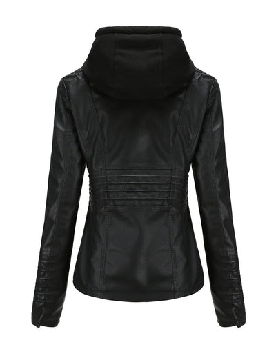 Womens Naomi Genuine Lambskin Leather Hooded Jacket with Removable Hoodie