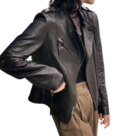 Womens Florence Genuine Lambskin Biker Leather Jacket