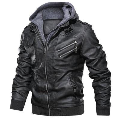 Mens Arlo Genuine Leather Hooded Bomber Jacket with Removable Hoodie