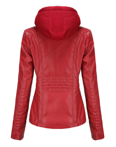 Womens Naomi Genuine Lambskin Leather Hooded Jacket with Removable Hoodie