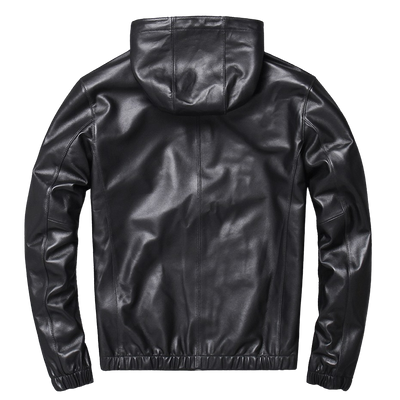 Mens Bowie Simple Genuine Lambskin Leather Hooded Bomber Jacket