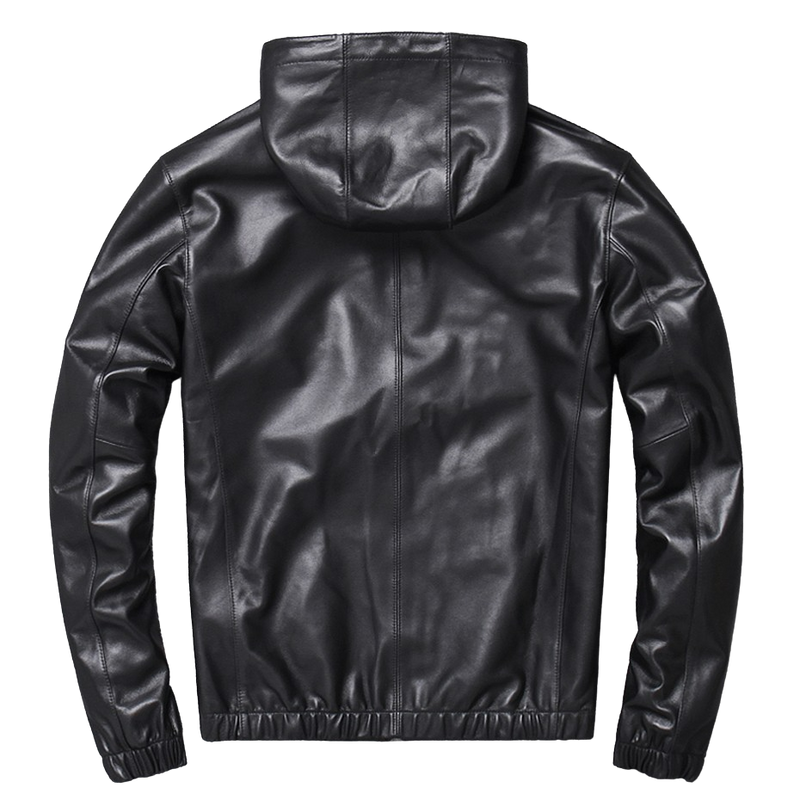 Mens Bowie Simple Genuine Lambskin Leather Hooded Bomber Jacket