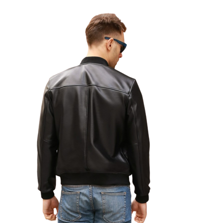 Mens Ace Genuine Real Leather Bomber Jacket