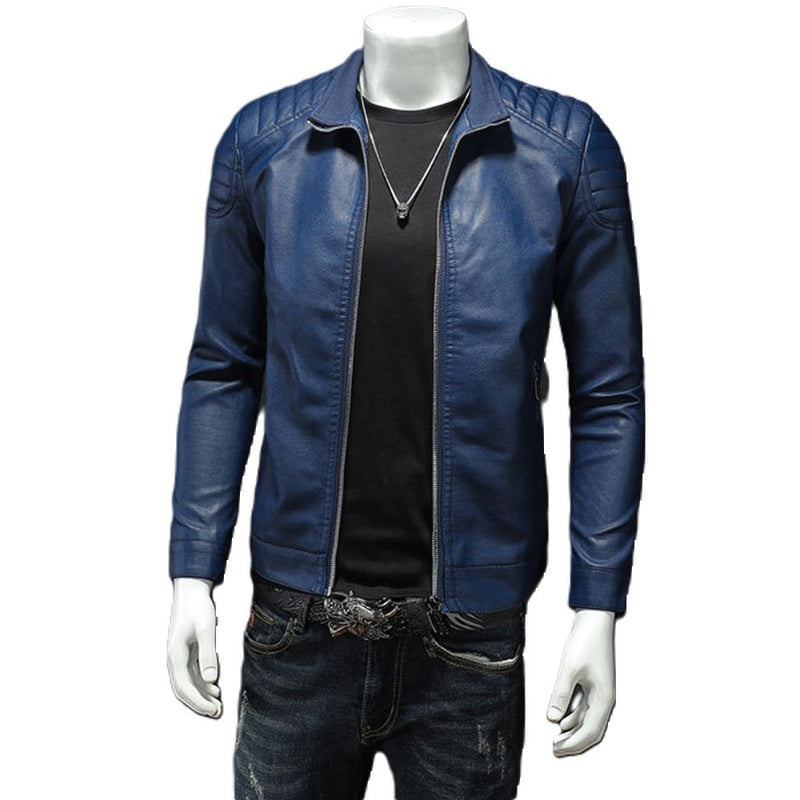 Men’s Vandguard Blue Quilted Motorcycle Genuine Lambskin Biker Leather Jacket