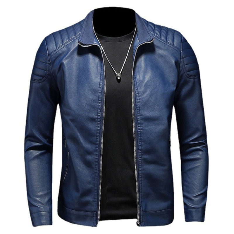 Men’s Vandguard Blue Quilted Motorcycle Genuine Lambskin Biker Leather Jacket