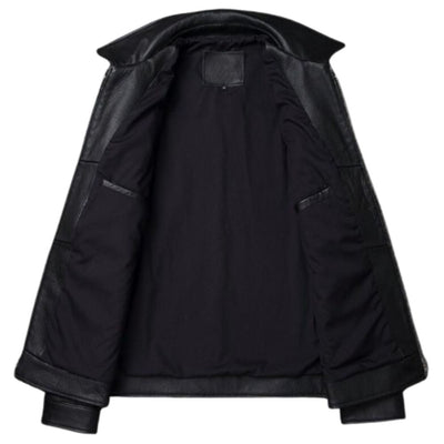 Men's Knight Black Retro Bomber Motorcycle Genuine Cowhide Leather Jacket