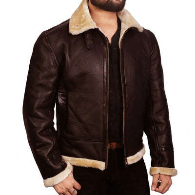 Men’s Maverick Brown Aviator B3 Bomber Faux Fur Lining Genuine Cowhide Leather Jacket