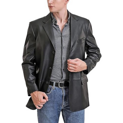 Men's Myst Black Slim-Fit Genuine Lambskin Leather Coat