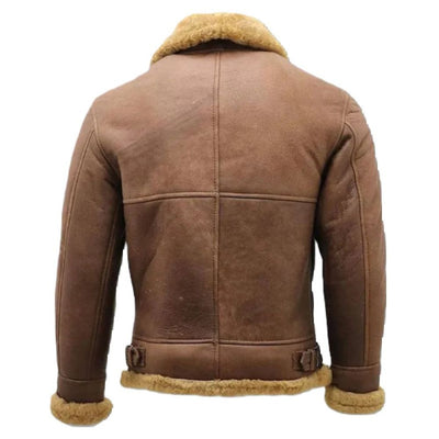 Men's Stealth Aviator Faux Fur Lining Bomber Genuine Lambskin Brown Leather Jacket