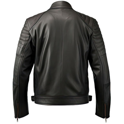 Men's Valor Black Multi-Zipper Biker Genuine Lambskin Quilted Leather Jacket