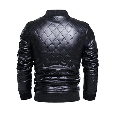 Mens Bishop Quilted Genuine Lambskin Leather Bomber Jacket