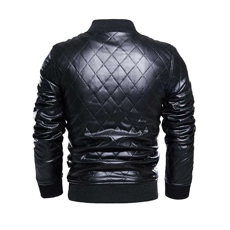 Mens Bishop Quilted Genuine Lambskin Leather Bomber Jacket