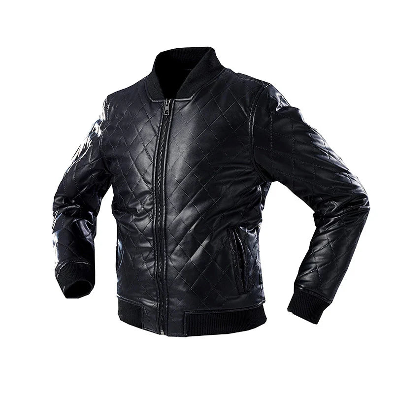 Mens Bishop Quilted Genuine Lambskin Leather Bomber Jacket