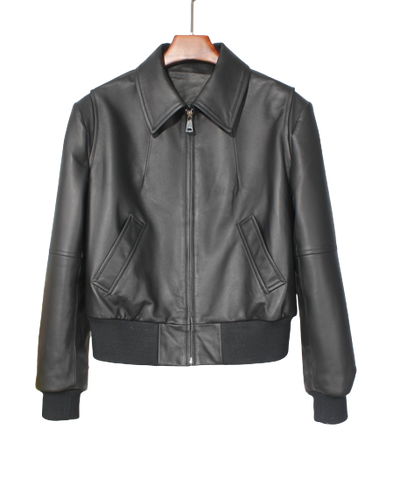 Womens Everly Genuine Lambskin Leather Bomber Jacket