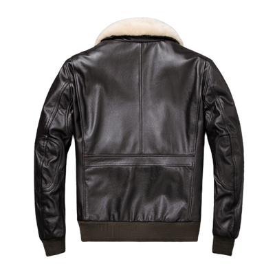Mens Knox Flight Bomber Genuine Lambskin Leather Fur Collar Cotton Checked Lined Jacket