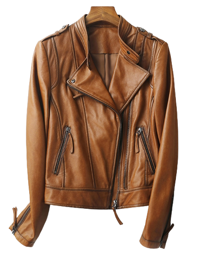 Womens Jaylin Genuine Lambskin Biker Leather Jacket