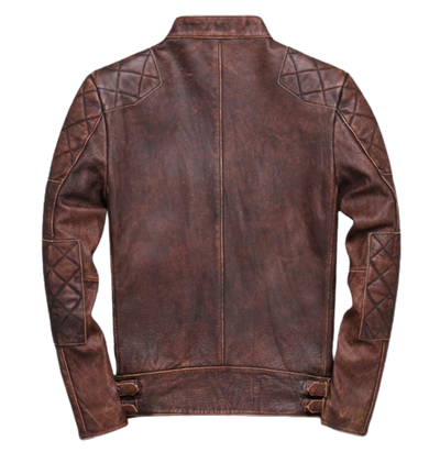 Mens Weston Red Brown Shoulder Patch Work Genuine Lambskin Leather Jacket