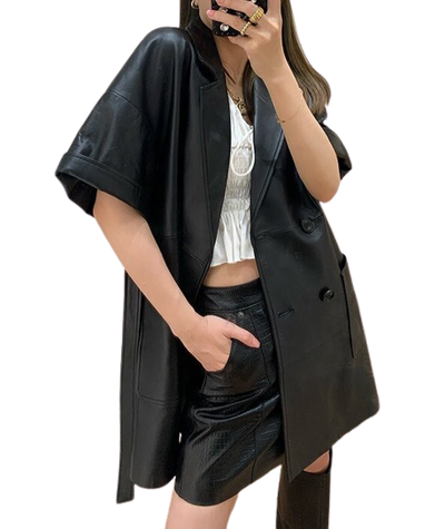Womens Oaklynn Genuine Lambskin Leather Long Trench Coat