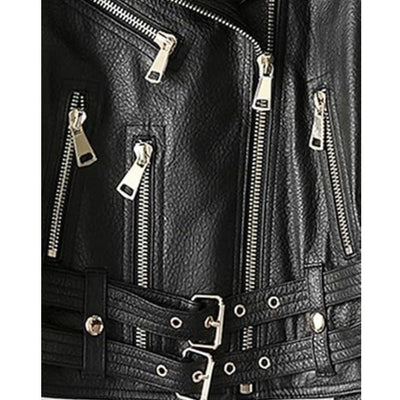 Women's Ember Classic Belted Black Biker Genuine Lambskin Leather Jacket